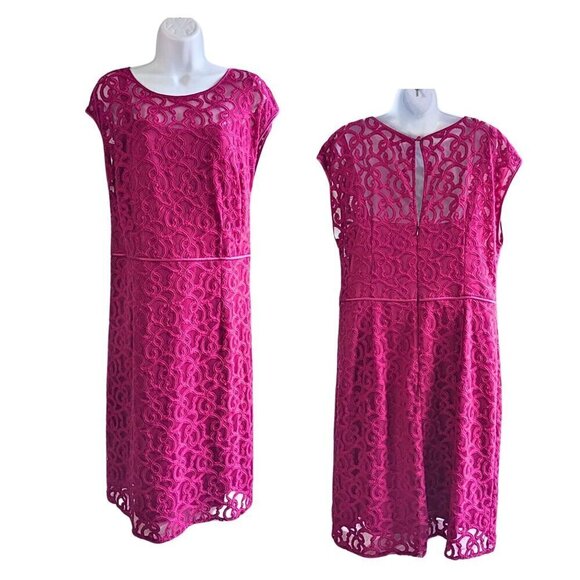 ROZ & ALI Bright Magenta All-Lace A-Line Cocktail Wedding Midi Dress Size 14 - Picture 1 of 6